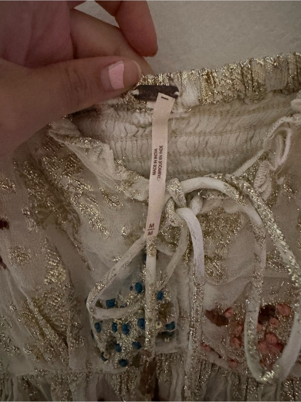 FREE PEOPLE Sz M ALL THAT SHIMMERS EMBROIDERED JACQUARD FLUTTER SLEEVE TOP - Picture 2 of 6
